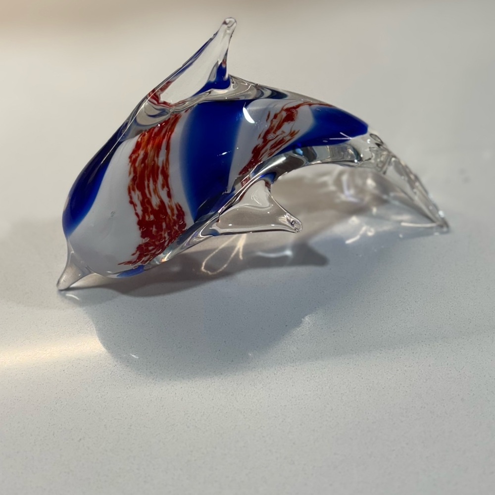 2 Glass Dolphins, Murano Style, 6-7”